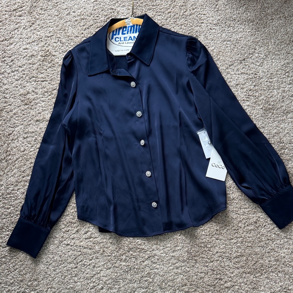CeCe Midnight Blue Collared Shirt